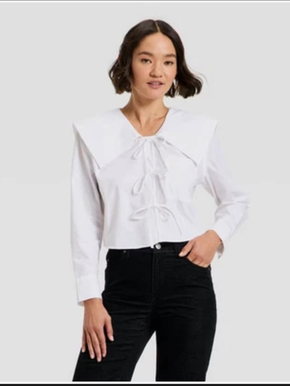 Future Collective Women's Long Sleeve Relaxed V-Neck Tie-Front Blouse  XXL